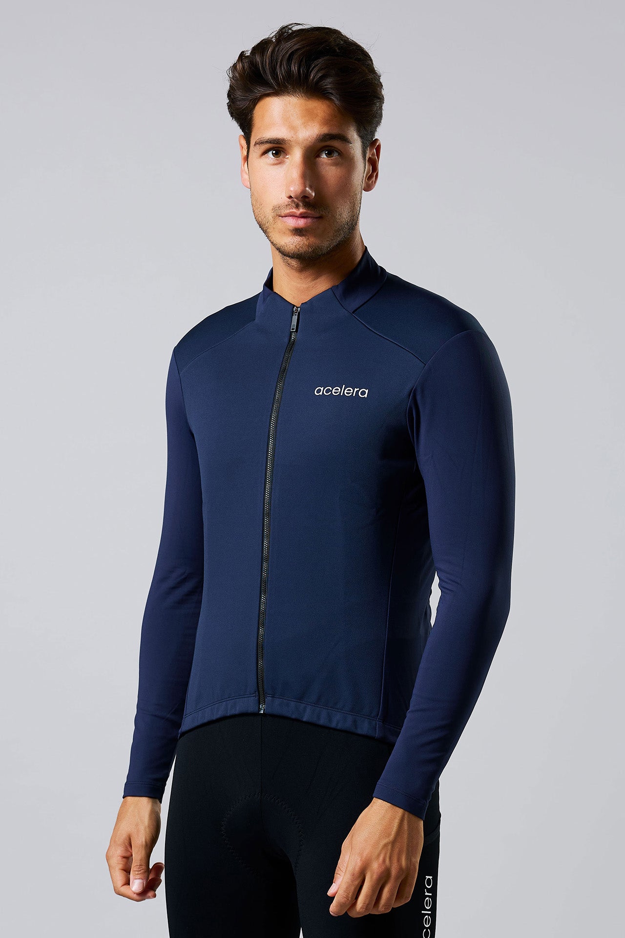 Heren Intermediate Fleeced Fietsshirt Lange Mouw Wielershirts Acelera.cc