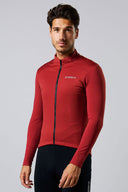 Acelera Homem Intermediate Jersey de Ciclismo de Manga Comprida com Forro Polar - Burgundy Red Vista Frontal #Color_Burgundy Red