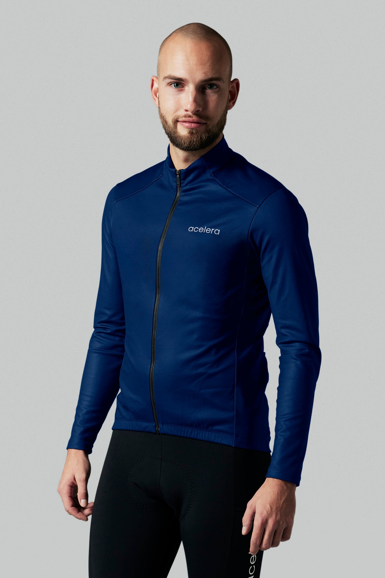 Heren Intermediate Fleeced Fietsshirt Lange Mouw Wielershirts Acelera.cc