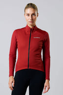 Acelera Mulher Intermediate Casaco de Ciclismo Felpado - Burgundy Red Vista Frontal #Color_Burgundy Red