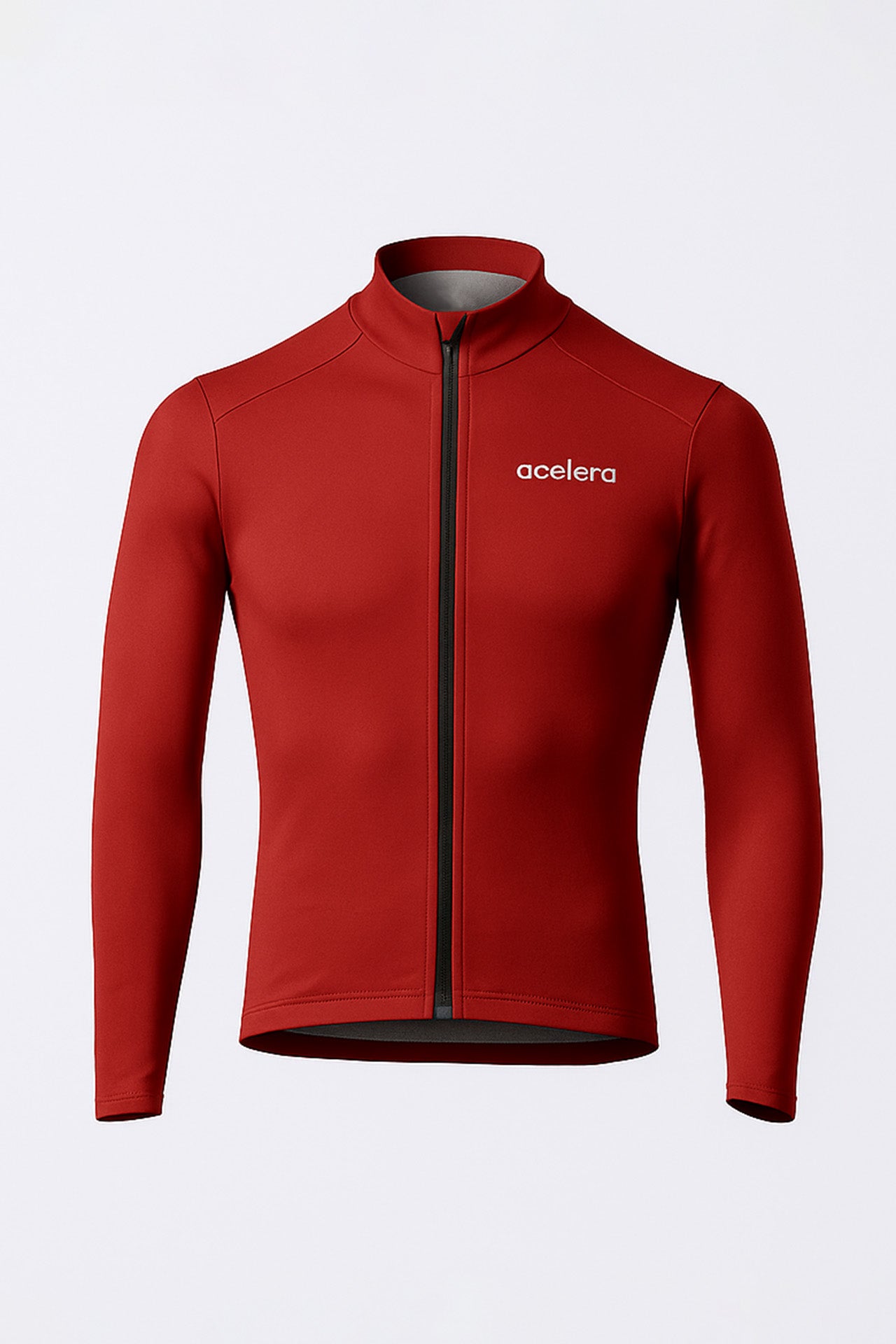 Heren Intermediate Fleeced Fietsshirt Lange Mouw Wielershirts Acelera.cc Burgundy Red S